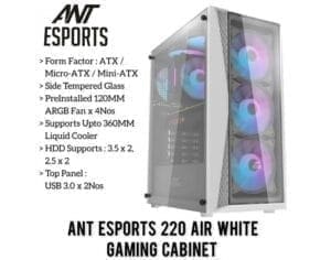 ANT ESPORTS GAMING CABINET 220 AIR WHITE - Image 1