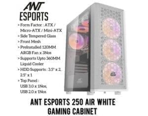 ANT ESPORTS 250 AIR MID TOWER GAMING CABINET ARGB WHITE - Image 1