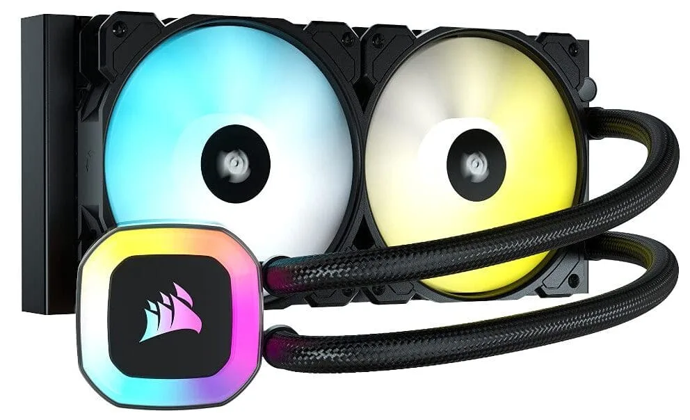 corsiar-cooler-fan-e1696673519607.jpg CORSAIR LIQUID CPU DESKTOP FAN (H100 RGB) 240MM LGA1700 - Image 1