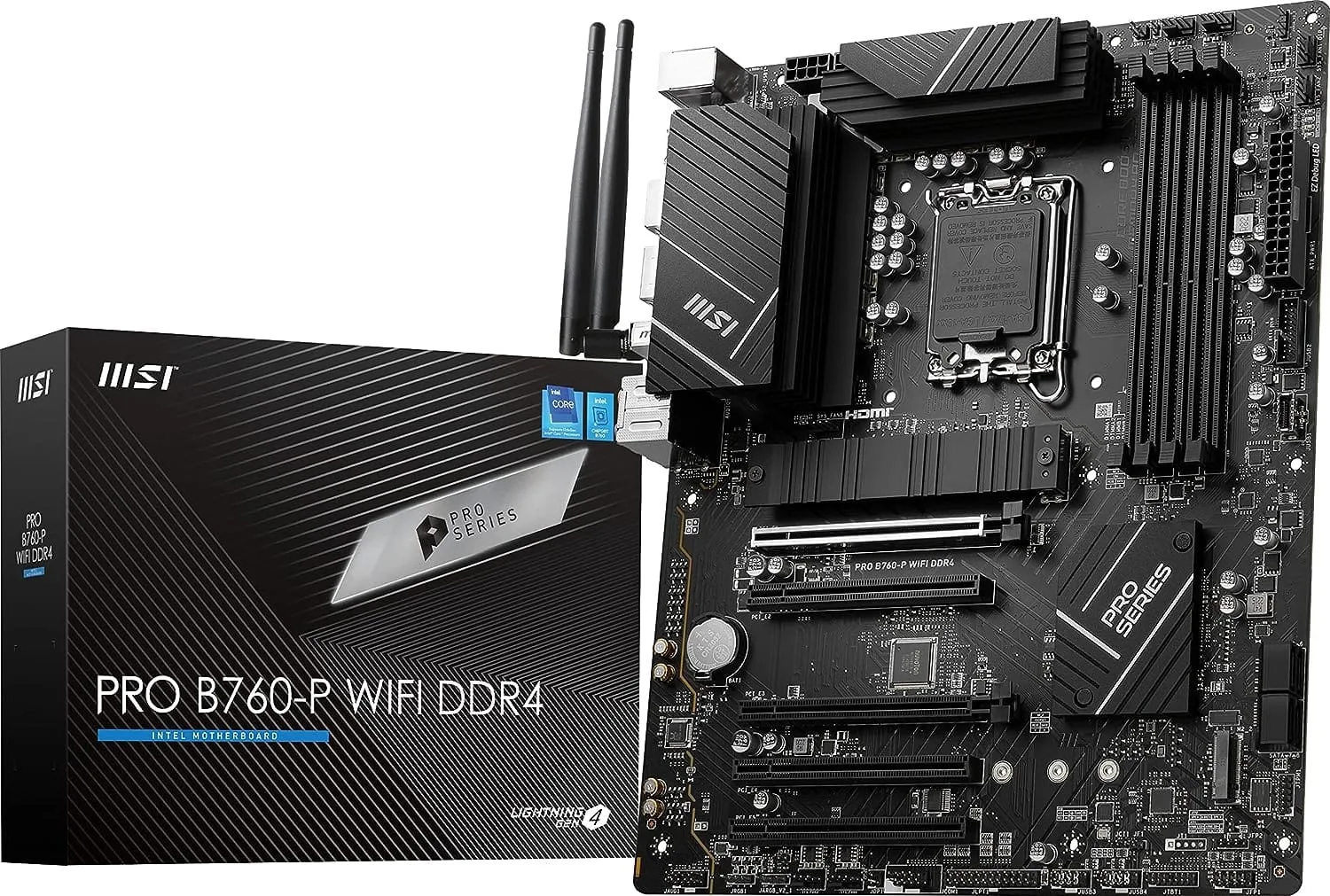 MSI MOTHERBOARD 760 (PRO B760 P WIFI DDR4) (FOR INTEL 12TH|13TH GEN) DDR4 LGA1700 ATX PCIE 4.0